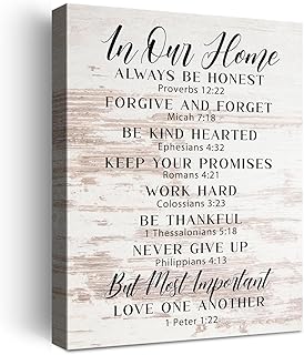 Christian Religious Canvas Wall Art,In Our Home Always Be Honest Proverbs 12:22 Bible Canvas Poster Print Wall Decor,Christian Faith Wall Art Decor,Scripture Home Office Bedroom Decoration W608