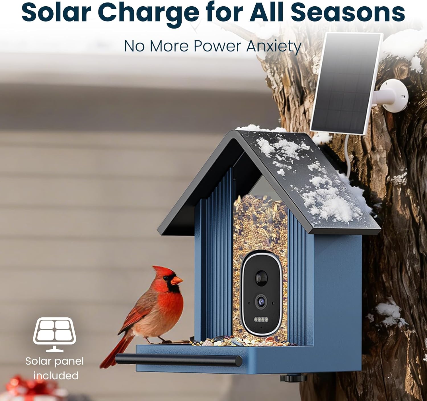 Smart Metal Bird Feeder with Camera, 2.5K UHD AI Identification, Wireless Solar Powered Outdoor for Garden Birding, Real-time Videos& Pictures, Premium Present - Image 9