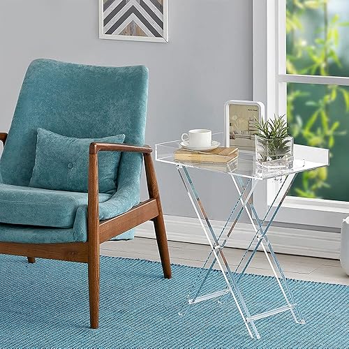 Miniatura 2 de LIKENOW Mesa Plegable de Bandeja de Acrílico para Muebles, Mesa Auxiliar Lateral, Transparente, Moderna, 19x13 pulgadas, 23 pulgadas de Alto