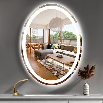 30 x 20 Inch Oval Lighted Vanity Mirror with Lights Anti Fog Smart Memory 3 Color Adjustable Brightness FrontLit 30" Oval Lighted Mirror for Bathroom Wall LED Ovals Mirrors with Lights