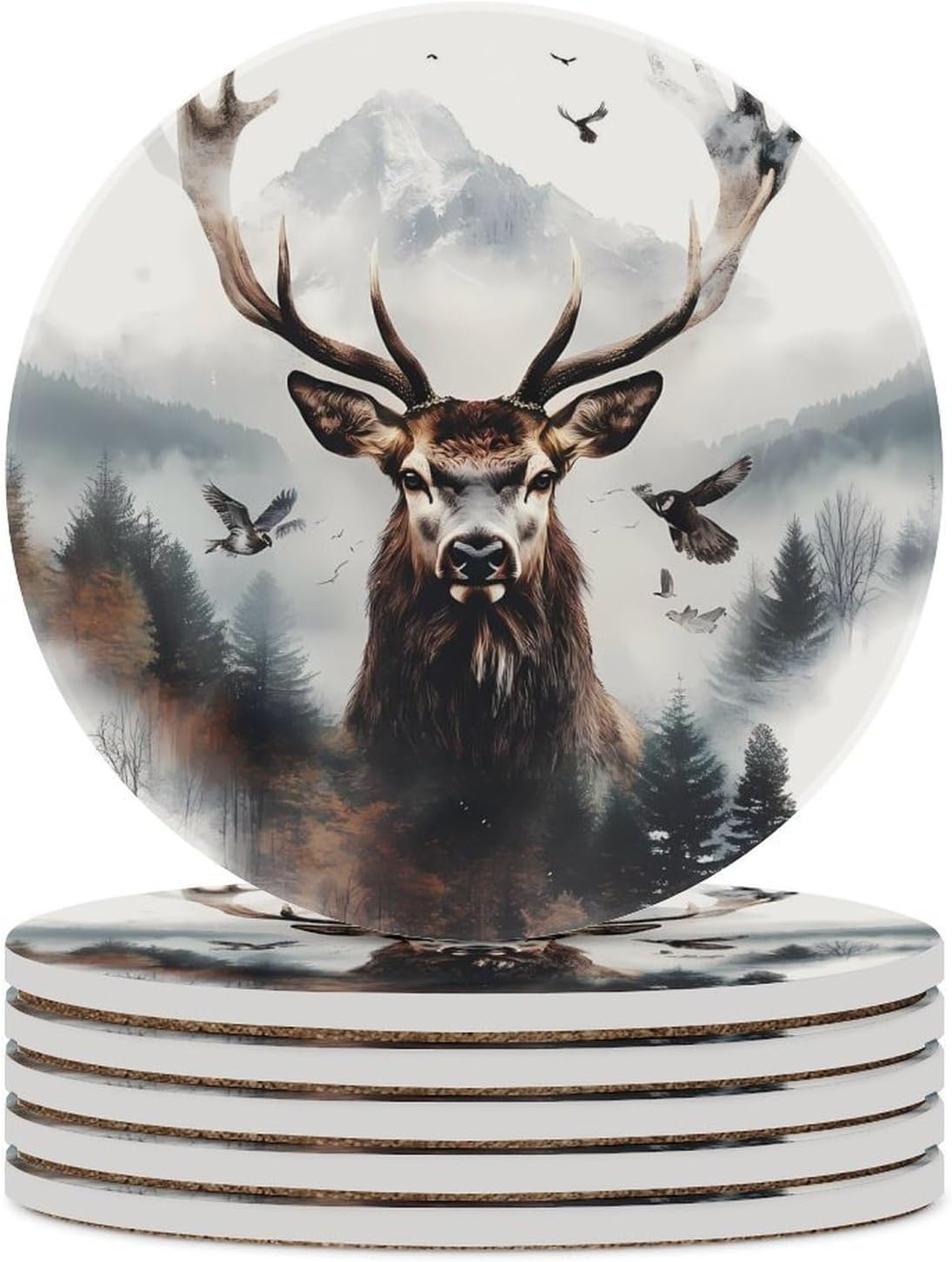 Funny Deer Funny Round Ceramic Coasters for Drink Absorbent Cup Holders Tabletop Protection