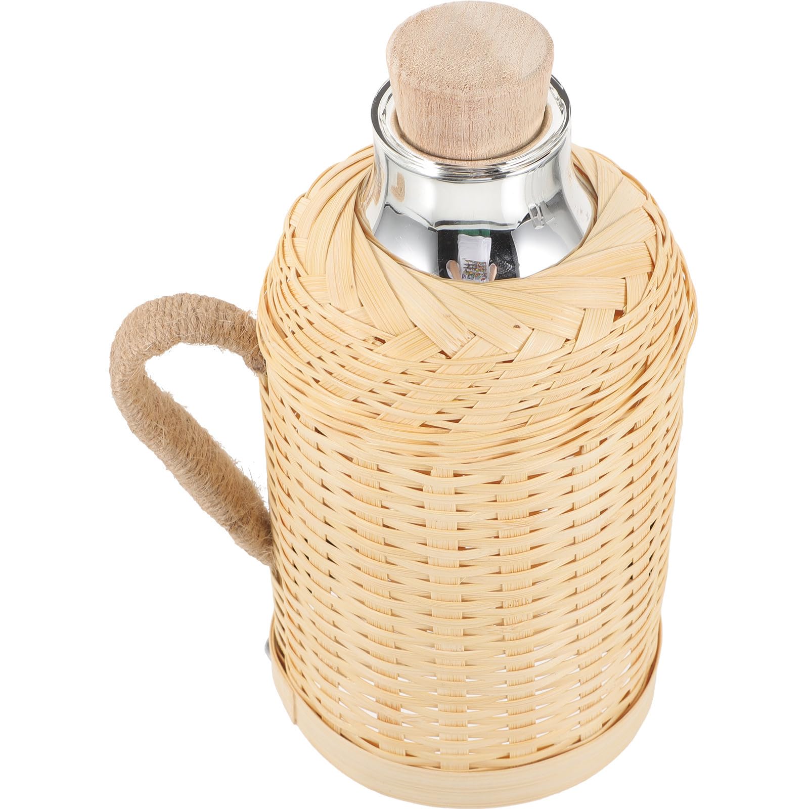 Botella de Agua Térmica Retro de Bambú y Vidrio de 1.3l para Oficina y Hogar, Fácil de Limpiar Diseño Vintage y Preservación del Calor
