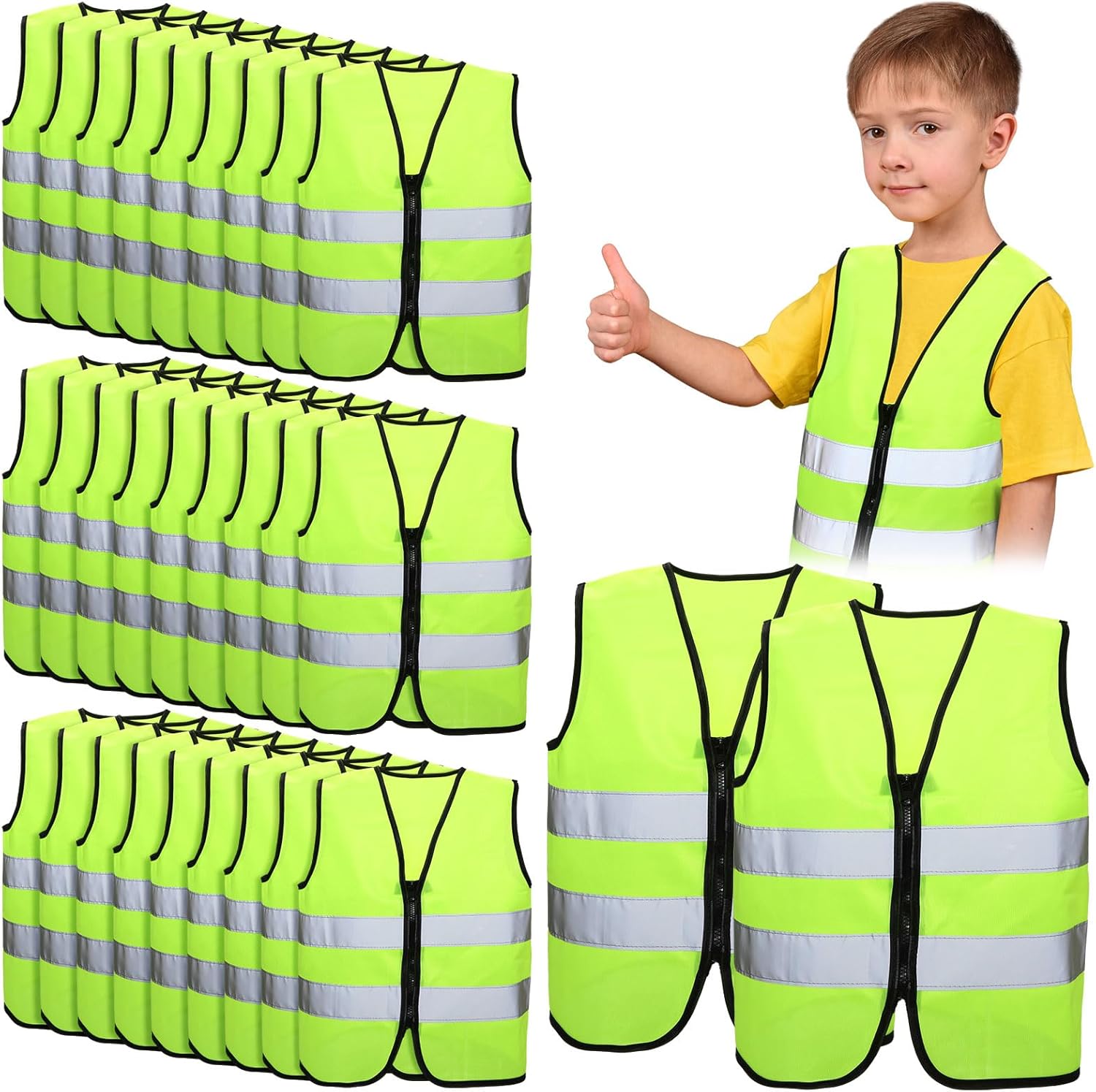 Panitay 30 Pieces Kids Safety Vest Kids Group Reflective Vest Neon Kid