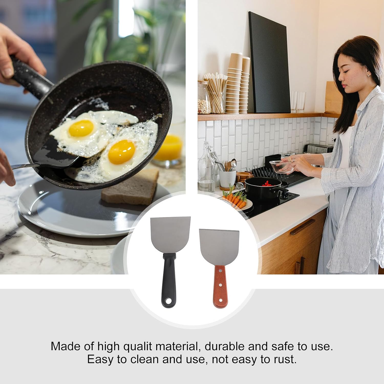 2pcs Pancake Shovel Tool with Wooden Handle Stainless Steel