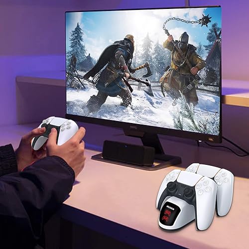 Miniatura 8 de NexiGo Estación de carga PS5 DualSense, adaptador de CA de carga rápida con empuñaduras de pulgar y extensores de gatillo, cargador de controlador