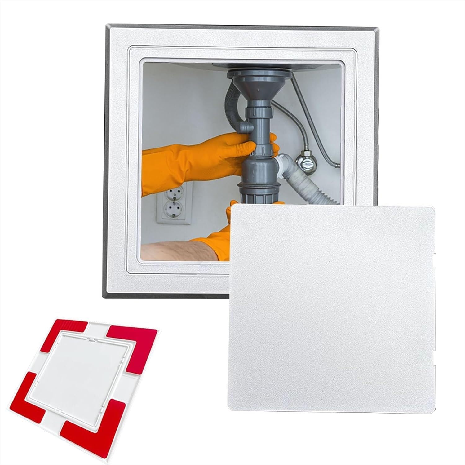 Kanduo Silver Plumbing Access Door Access Panel Self Adhesive Plumbing Cover Plates For Shower, Square Access Door Panel(,200X200mm/7.8X7.8in)