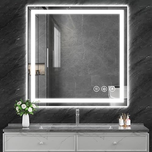 Miniatura 12 de Koonmi Espejo LED de 28 x 20 pulgadas para baño, espejo de tocador antivaho 90CRI con luz delantera y trasera, espejo de pared a prueba de roturas