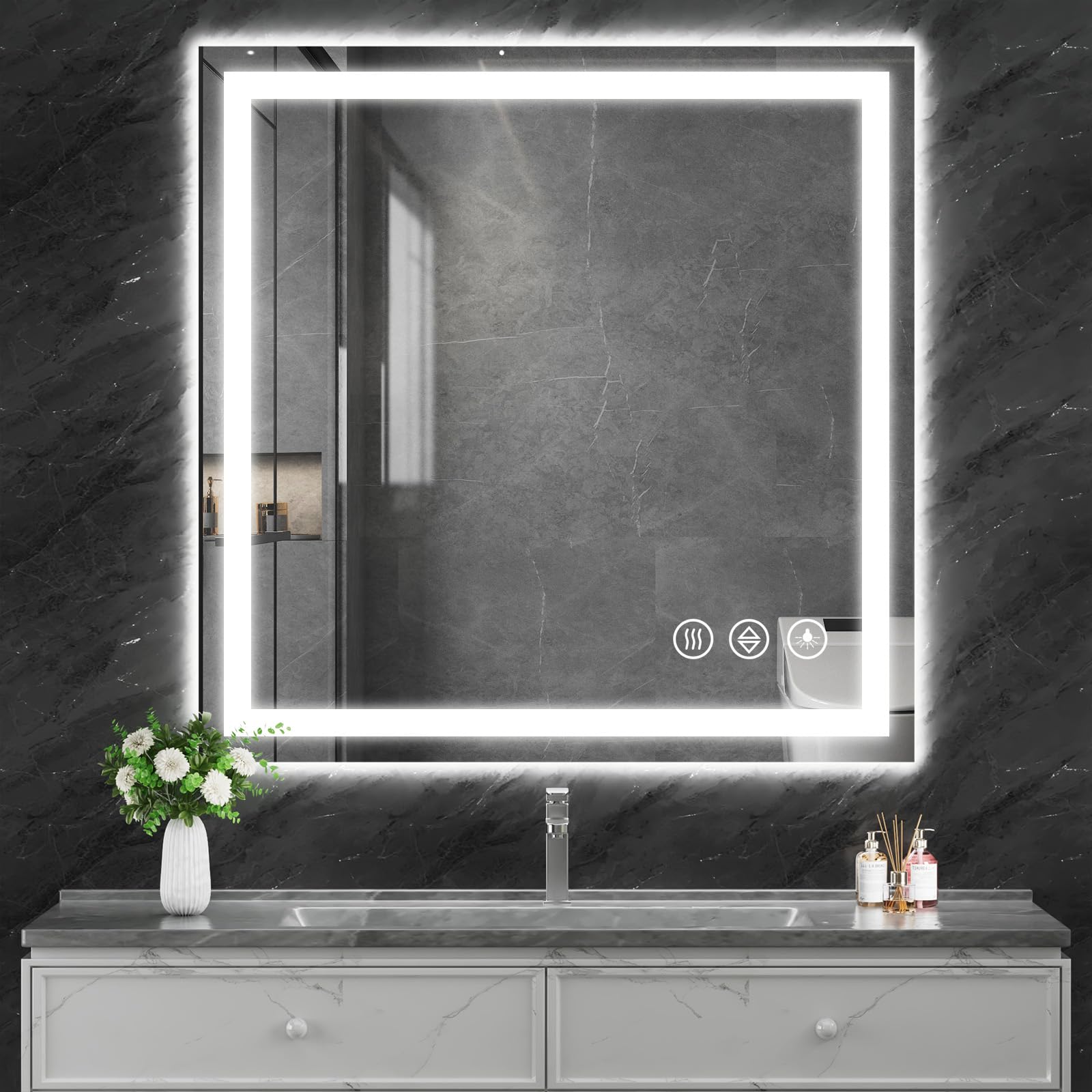 Koonmi 36x36 LED Bathroom Mirror, Shatterproof Mirror with Light
