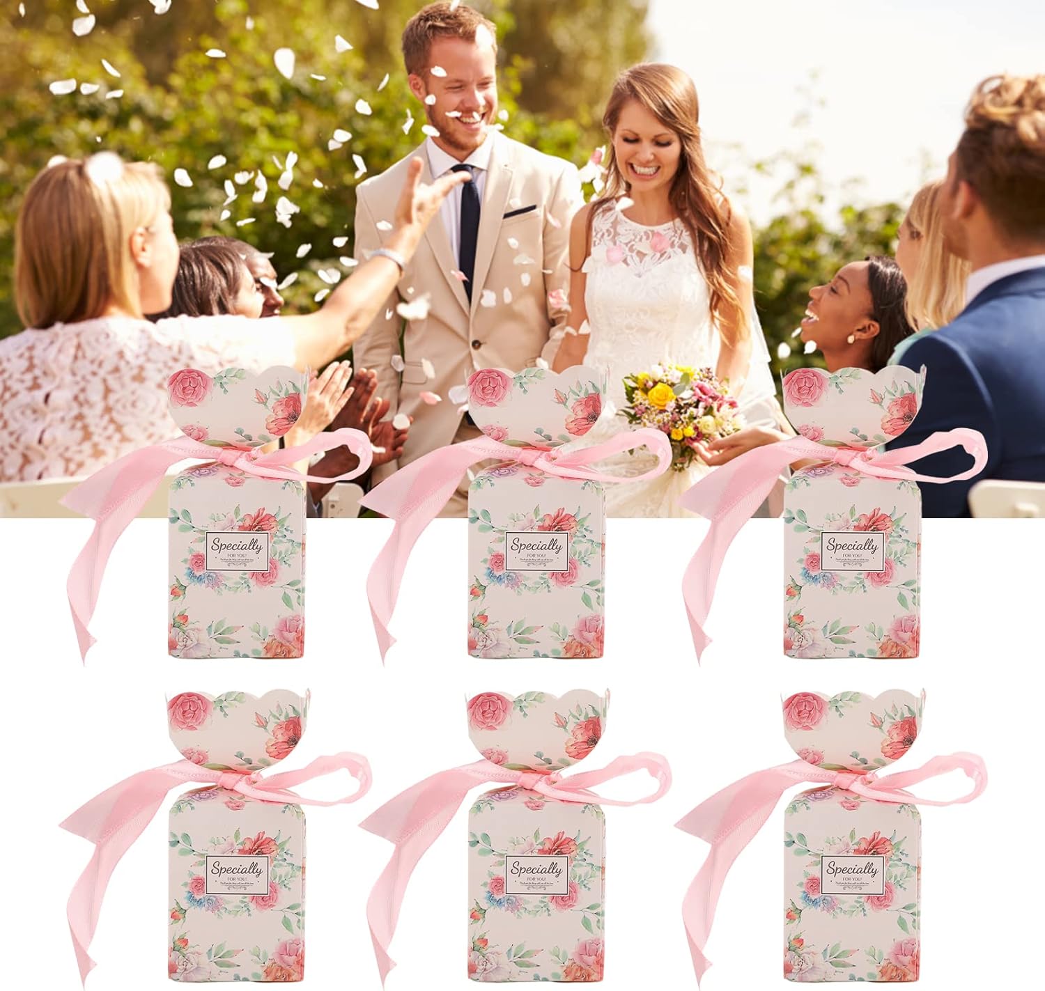 Pssopp 50 Set Floral Favor Boxes,Retro Style Easy Assemble Candy Boxes Party Favors with Ribbon for Travel Themed Parties Weddings Bridal Showers(HM2251304) - Image 3