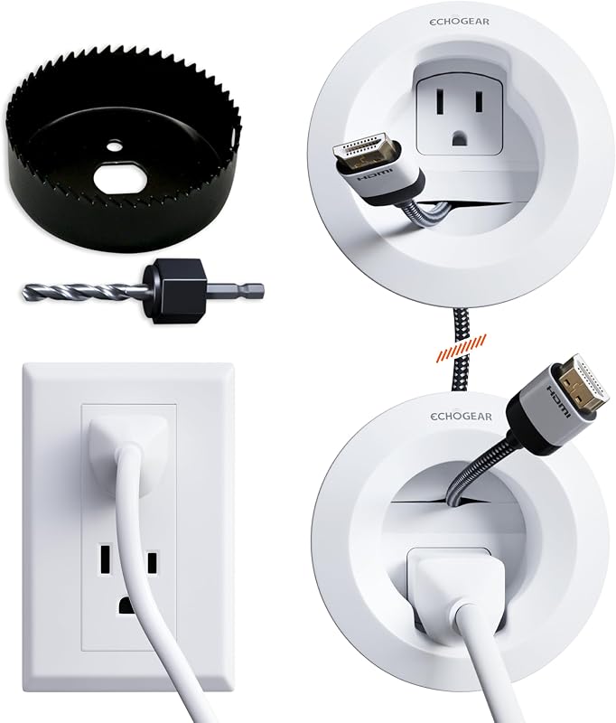 in-Wall Cable Management Kit for Power & Low Voltage Cords – Hide TV Wires Behind the Wall – Includes 3.75” Diameter x 3.25” Depth Modules, 6ft Extension Cord, Drywall Hole Saw Attachment