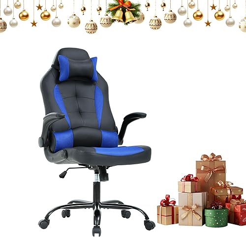 Miniatura 26 de Silla de juegos con reposacabezas y soporte lumbar, grande y alta, altura ajustable, silla ergonómica para juegos de PC en piel sintética