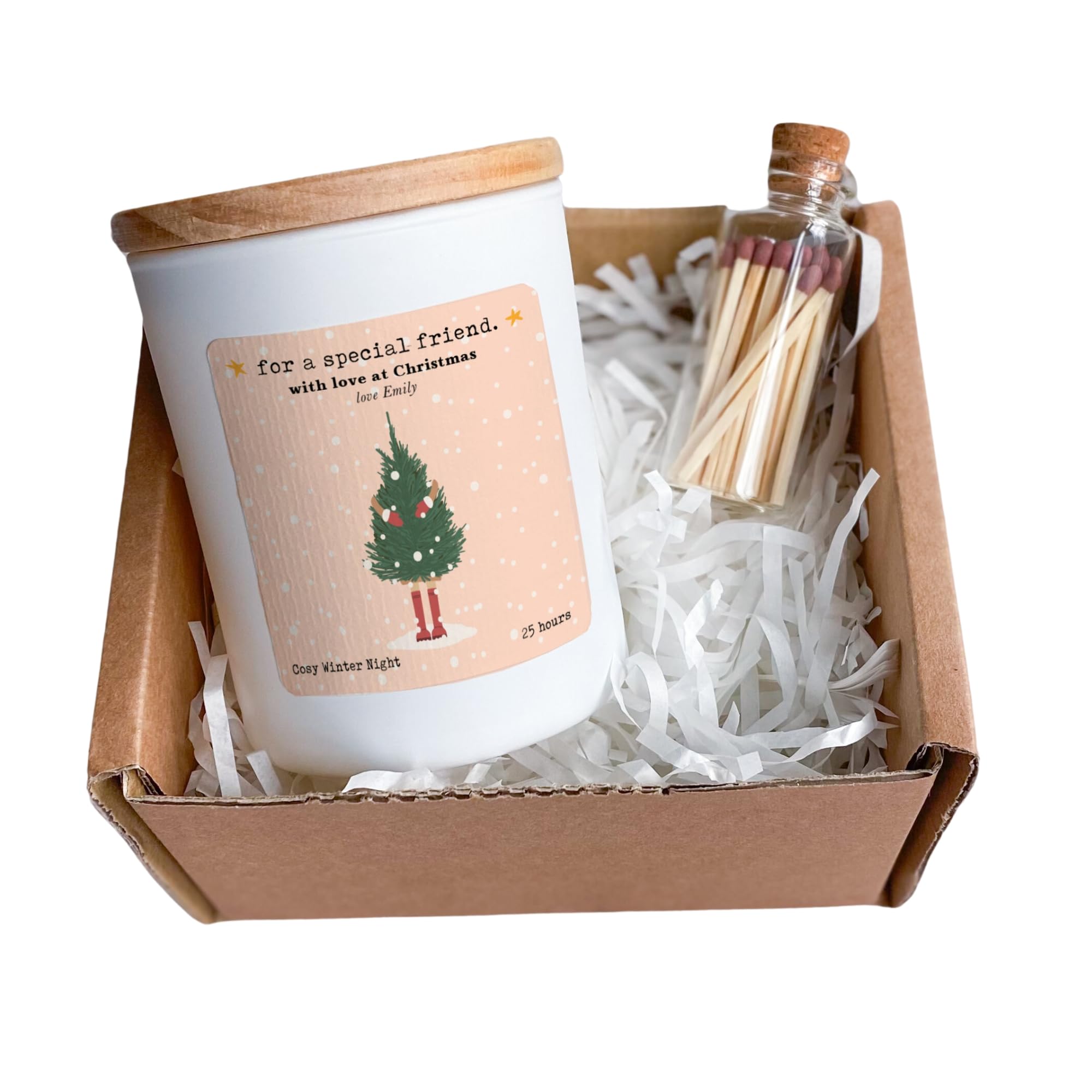 For a Special Friend Scented Christmas Candle Personalised Xmas Gift for Best Friend with Name and Gift Box For Her Cosy Vegan Xmas Present