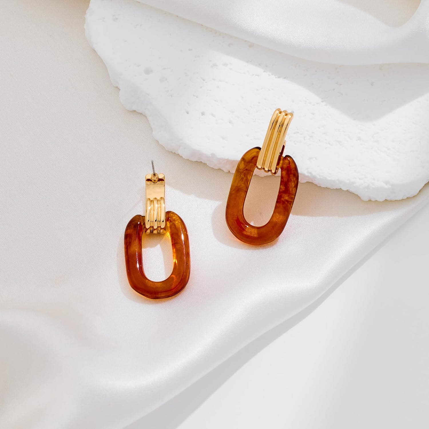 Acrylic Hoop Earrings for Women 14K Gold Plated Chunky Hoop Earrings Vintage Geometric Resin Fashion Jewelry Gifts - Image 7