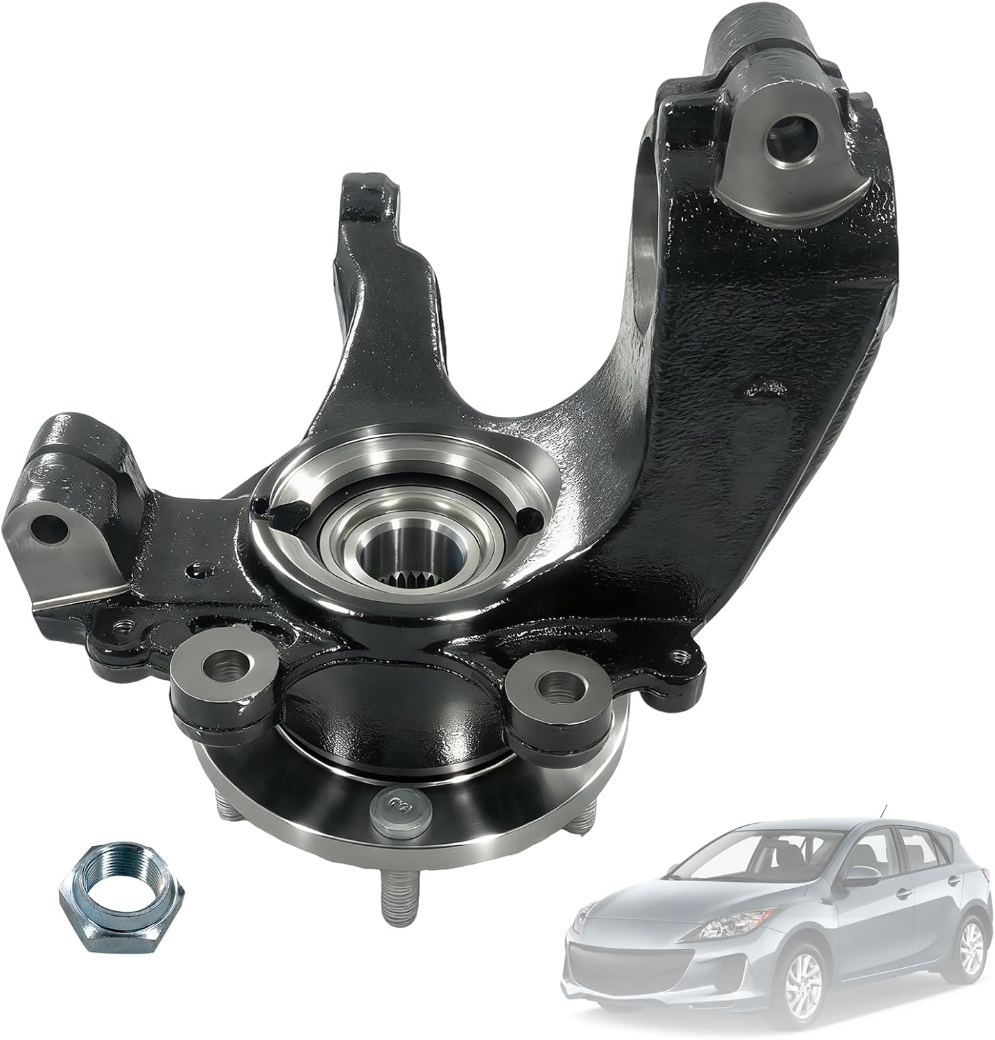 BBM2-33-021C Left Front Steering Knuckle Compatible with 2010-2013 Mazda 3 | Driver Side with Wheel Bearing Hub Carrier Assembly Replace# 686-381 BBM2-33-031 BBM233031 BBM2-33-031A BBM2-33-031B