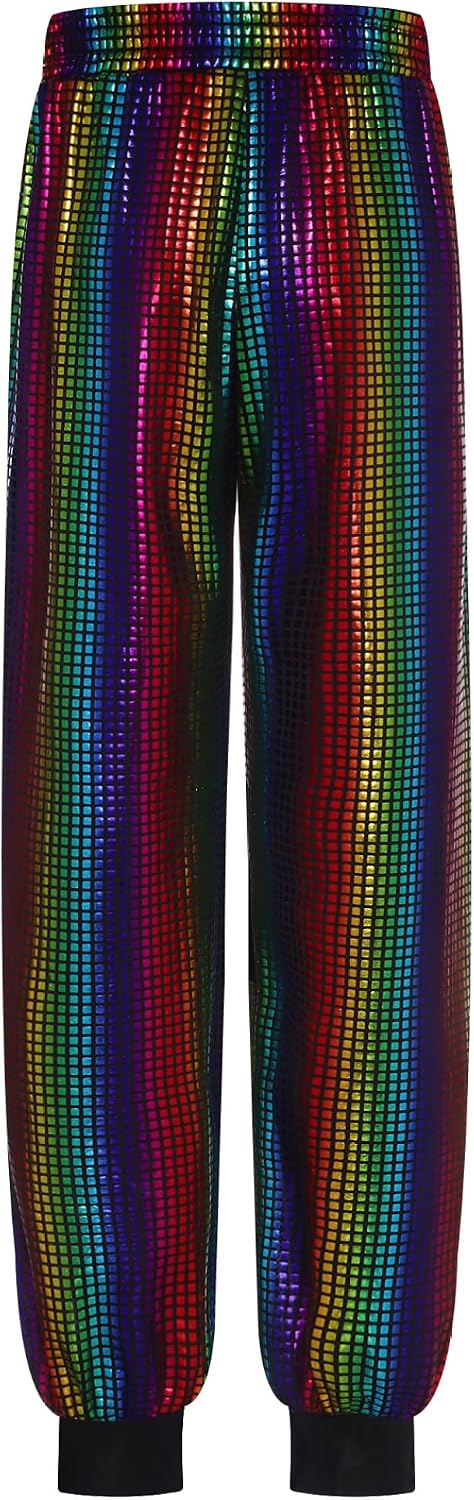 Kids Boys Girls Disco Metallic Harem Pants Street Trousers Hip Hop Jazz Dance Pants Retro Party Outfit