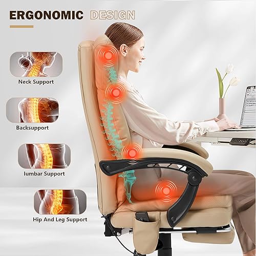 Miniatura 9 de HOMREST Silla de oficina ergonómica con masaje de 6 puntos y calefacción, silla de escritorio ejecutiva ajustable con reposapiés retráctil, silla de