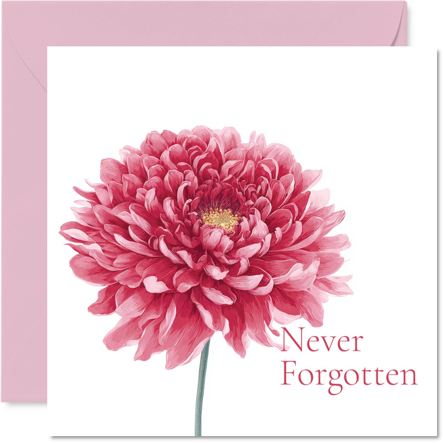 Sympathy Card - Gentle Words of Remembrance - Pink Flower Motif with 'Never Forgotten' Text - A Thoughtful Way to Show You Care - 145mm Square, Envelope Included