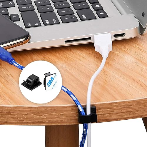 Miniatura 4 de 150 clips adhesivos para cables negros, organizador de cables para exteriores, organizador de cables para debajo del escritorio, automóvil, pared,