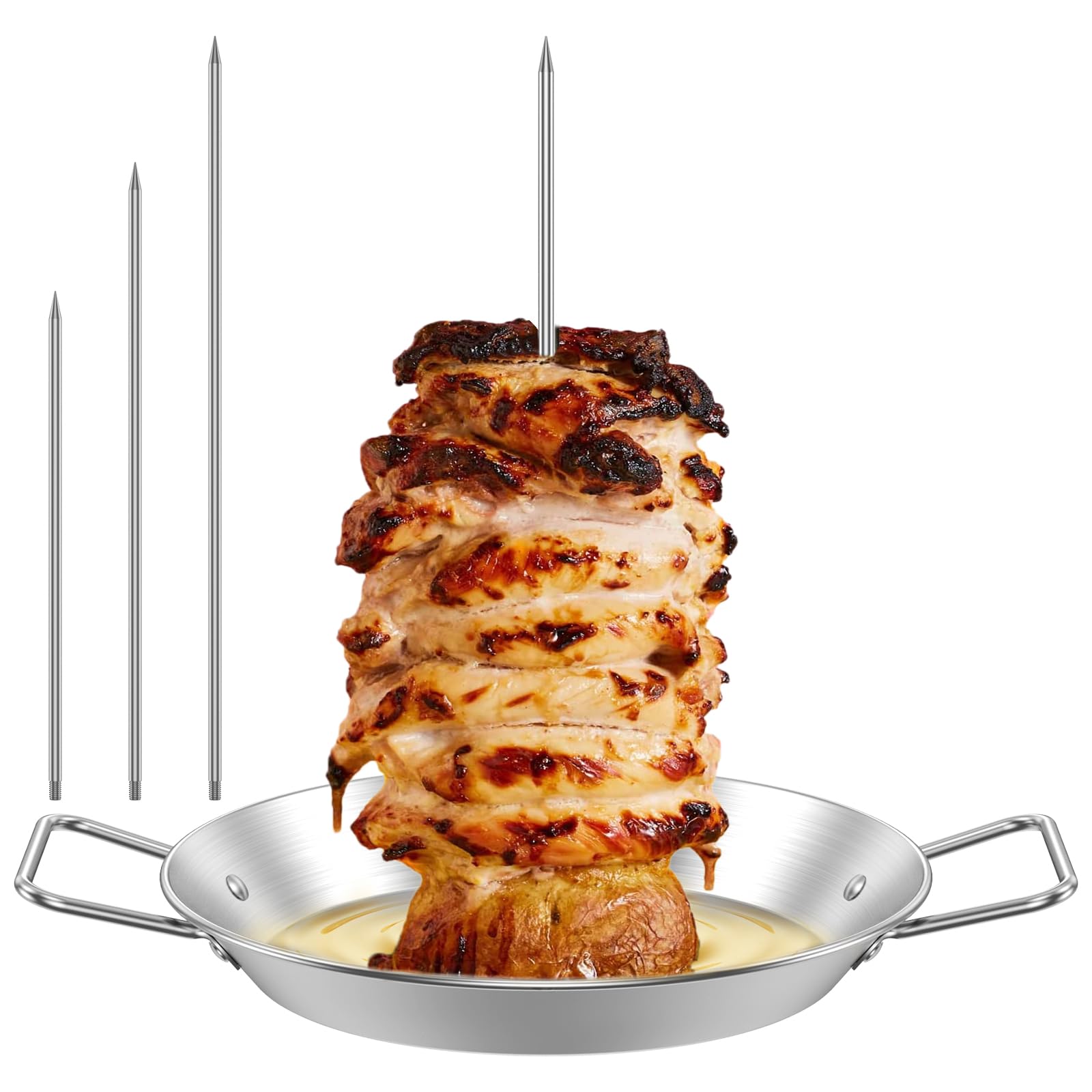 Vertical Meat Skewer, Stainless Steel Vertical Skewer Grill with 8/10/12 Inch Removable Spikes