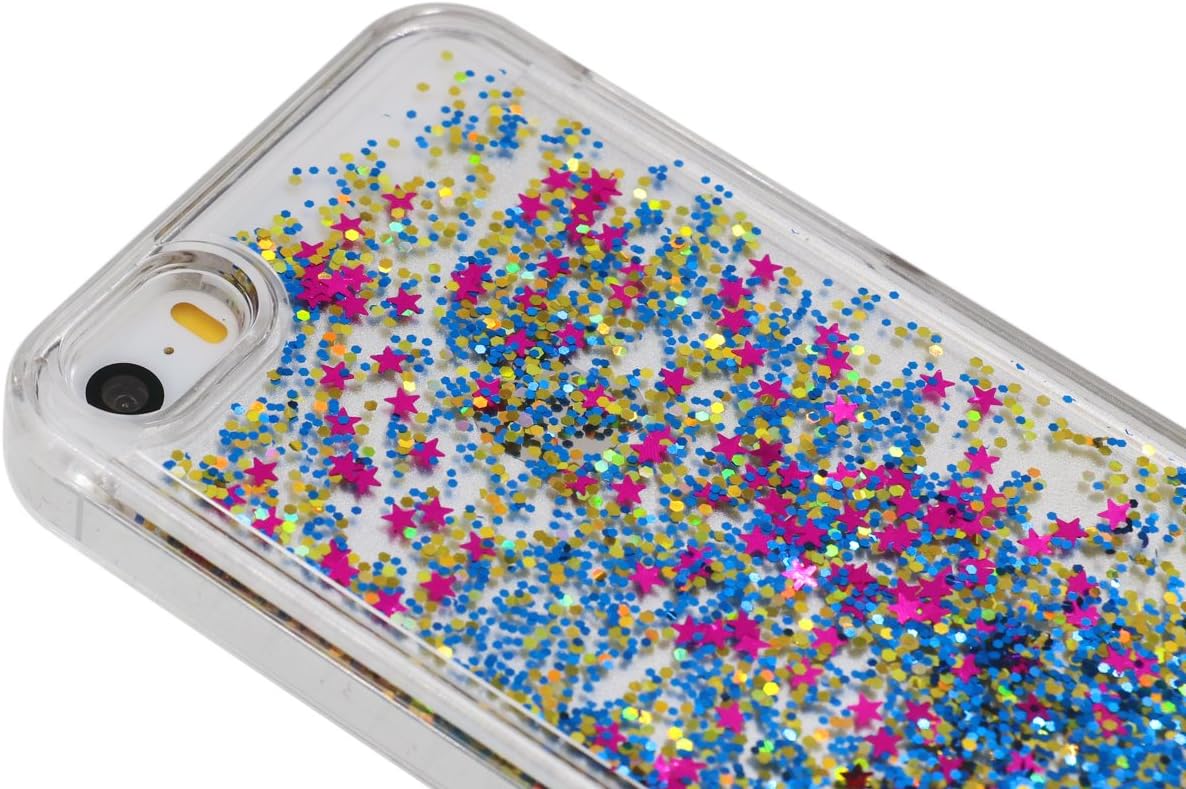 iPhone SE Case Liquid Floating Waterfall Style, iPhone 5S Flowing Waterfall Quicksand Liquid Bling Glitter Diamond BLLQ PC Hard Case for iPhoneSE iPhone 5S iPhone5, Diamond Twinkle Colorful