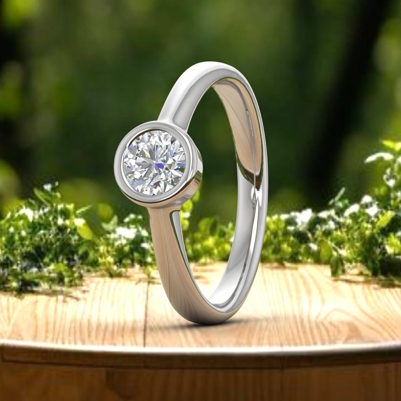 1/2 Carat Bezel Set Diamond Solitaire Engagement Ring in 14K Gold