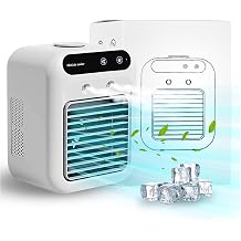 Portable Air Conditioner, 25W Rechargeable Mini Evaporative Cooler with Dual Mist &amp; 2 Wind Speeds, Personal Cooling Fan for Small Room, Bedroom, Office, Outdoor Camping