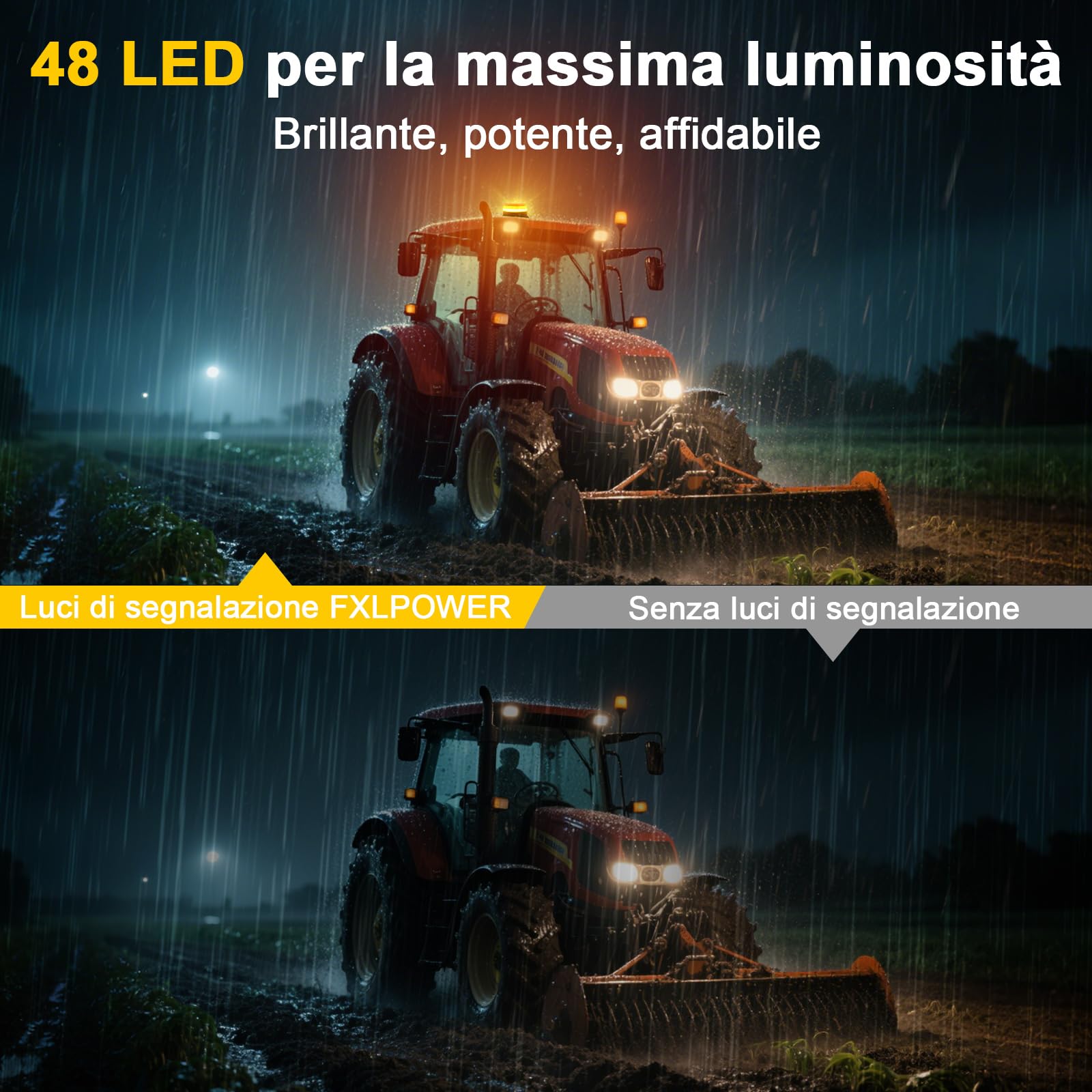 Lampeggiante Arancione a 48 LED con Magnete | Ricaricabile | 9 Modalità | Luce di Avvertimento per Camion, Veicoli da Costruzione, Trattori, Rimorchi, spazzaneve