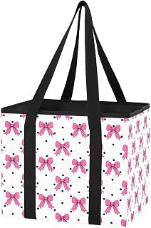 Qilmy Pink Bows Trunk Organizer for Women Men, Waterproof Collapsible Car Organizers and Storage with Reinforced Handles & Removable PE Board for SUV Sedan Truck, Multi-Purpose Storage Tote Bag