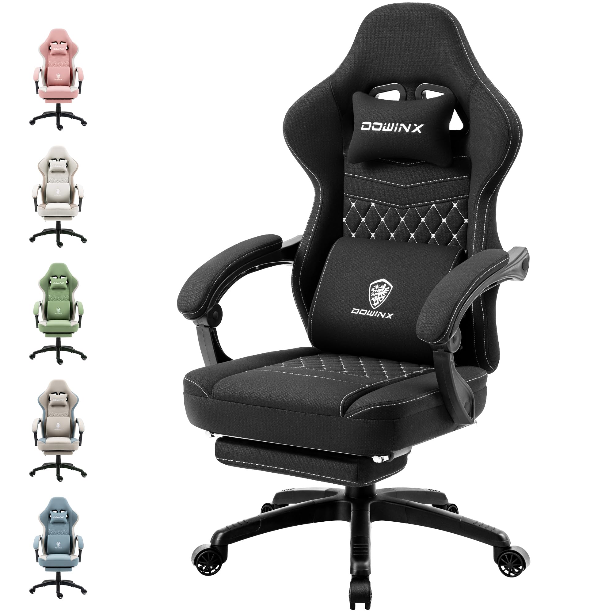 Dowinx Silla de Gaming de Tela con cojín de muelles ensacados, sillón de Masaje con reposapiés, Silla ergonómica de PC, Silla de Oficina, 150 kg,Blanco