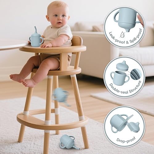 Miniatura 4 de Vasos de silicona para bebés, vaso con popote de silicona inastillable, vasos para niños pequeños de 1 a 3 años, taza abierta para bebé, 6 meses en