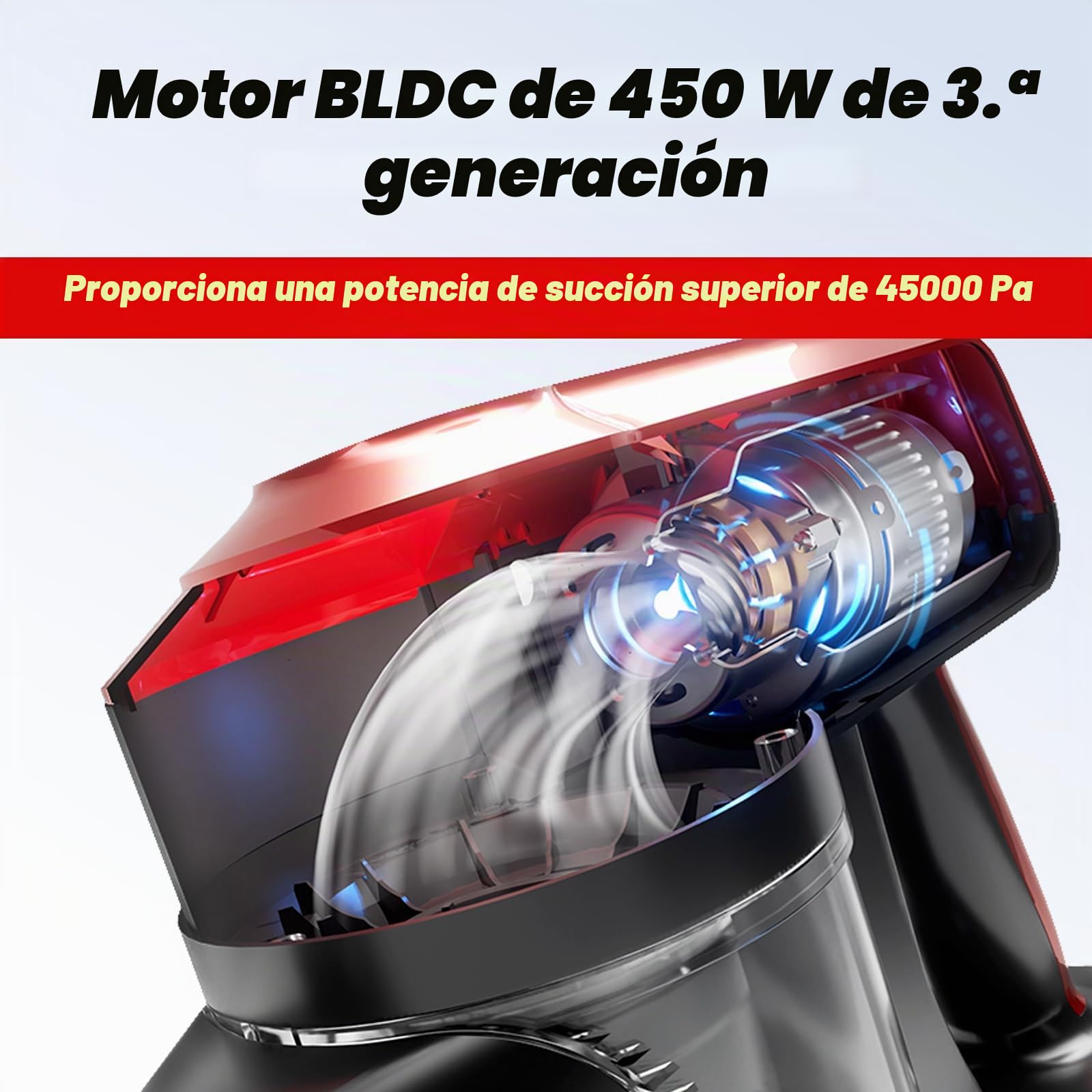 Akitas V10A Aspiradora sin Cable 450W con Cabezal Anti-Enredos para Pelo y Alfombras Motor BLDC 3 Velocidades 50 Min de Autonomía Escoba Vertical y de Mano con Batería de Litio