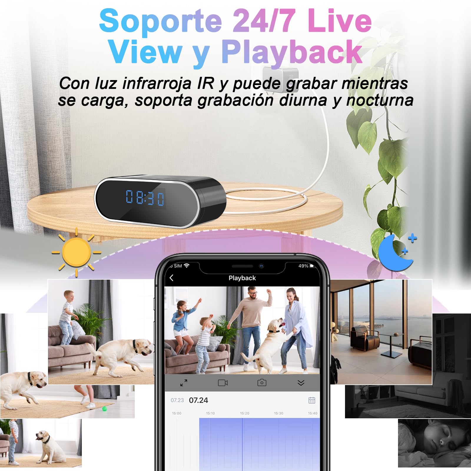 Cámara Espía Oculta WiFi 5G/2,4G, Camaras Espias Camuflada Inalambricas Despertador, 1080P HD Reloj con Camara Oculta, 120° Angular con Visión Nocturna Detección de Movimiento Vigilancia Interior
