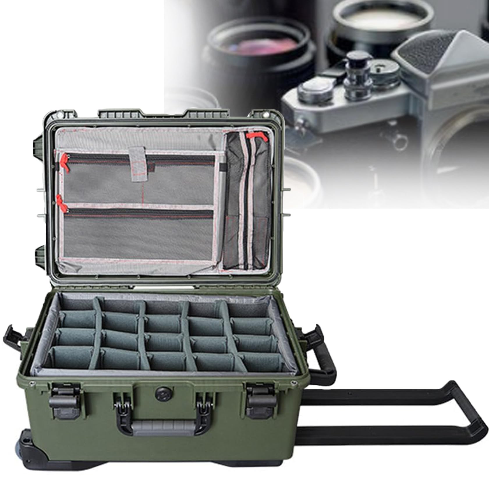 Mochila 2 en 1 con ruedas para cámara, funda de equipaje con asa y separadores antigolpes, funda rígida resistente a la intemperie, funda impermeable IP67 para cámaras, drones y equipo