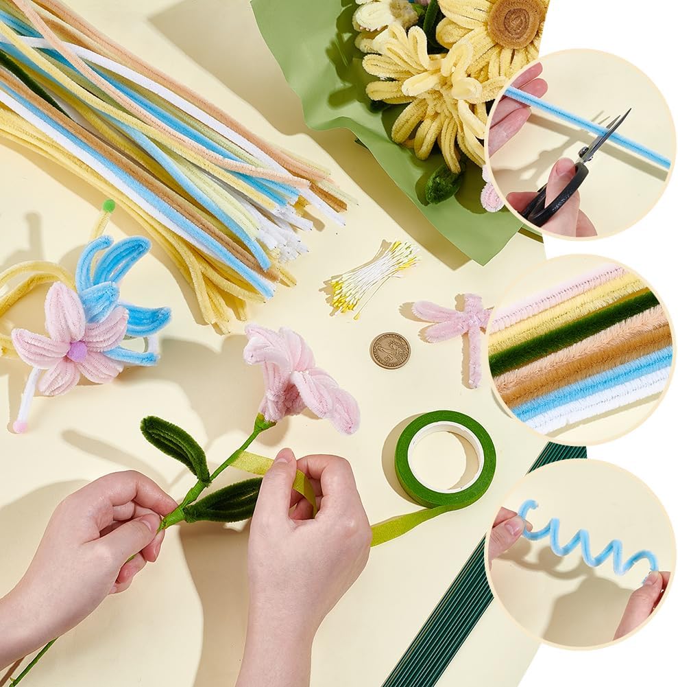 peacoblue 500Pcs Colored Craft Pipe Cleaners Flowers Kit for Monet's Garden Bouquet Making, Chenille Stems DIY Flower Kit for Home Decoration, Birthday Mother's Day Anniversariy Graduation Gift