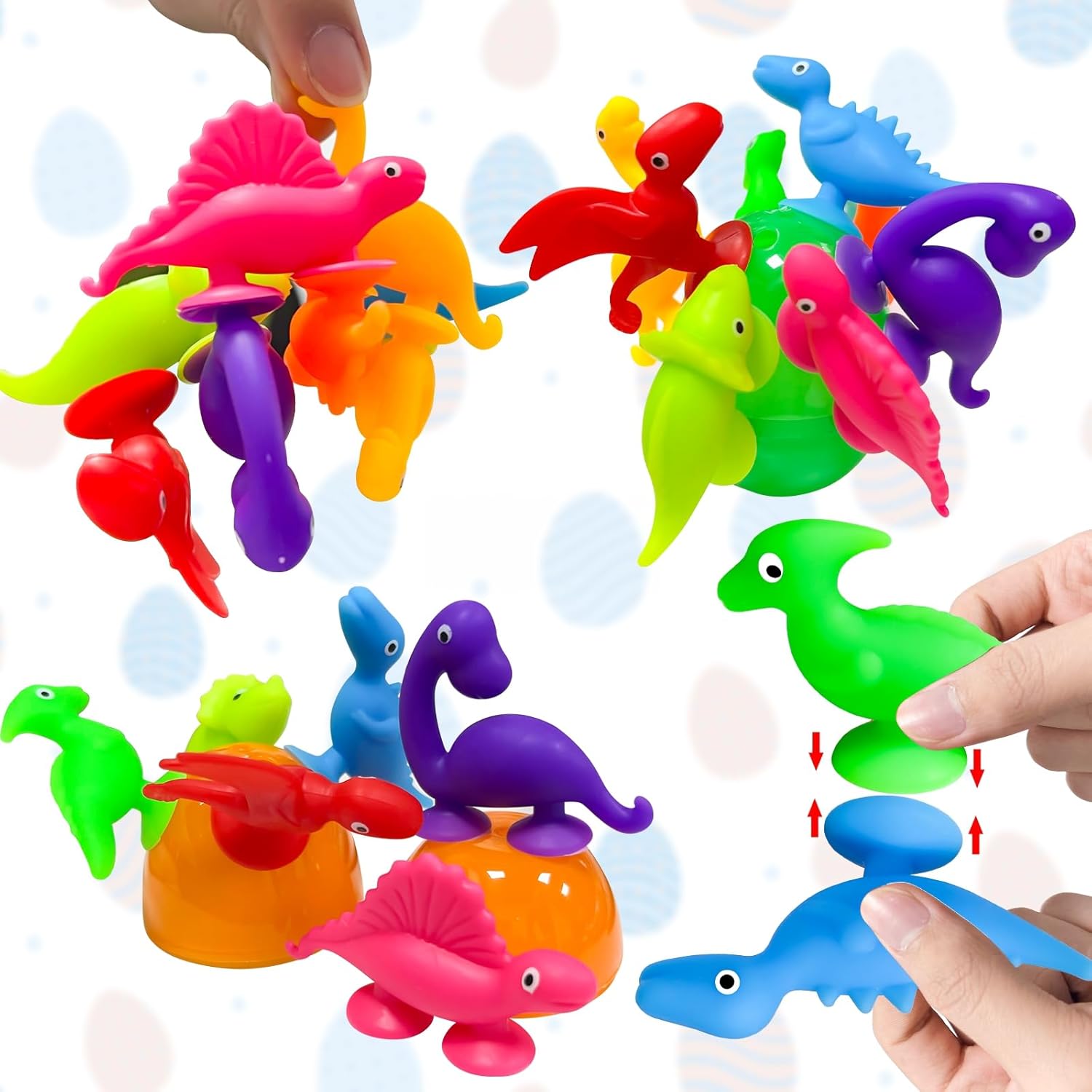 AMENON 24 Pcs Prefilled Easter Eggs with Toys Animal Dinosaur Suction Cup Easter Basket Stuffers Filler Stress Relief Fidget Toys Window Bath Surprise Easter Hunt Party Favors Gifts for Kids Toddler - Image 7