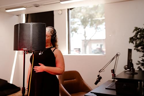 Miniatura 6 de Gator Frameworks Escudo de aislamiento de micrófono de escritorio portátil con soporte de base redonda 12 "x 16" (GFW-MICISO1216)