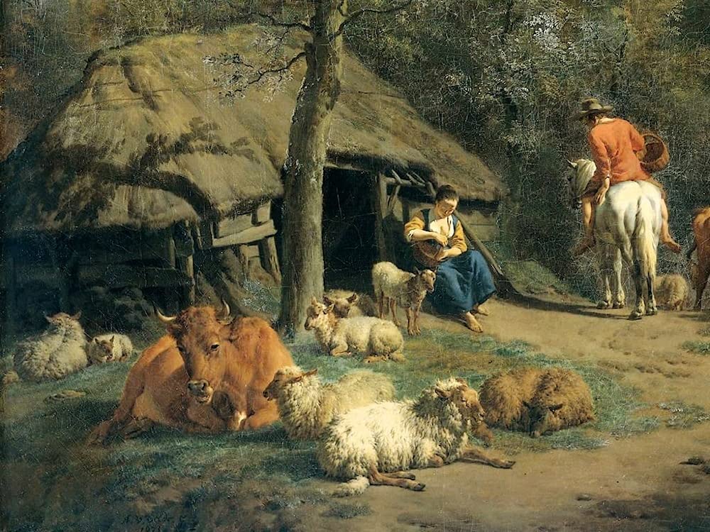 SERENDIPITP Retro Picture Poster Wall Art Pictures Painting the Hut [detail #] by Adriaen Van De Velde Wall Art Canvas Print for Wall Decor 60x90cm