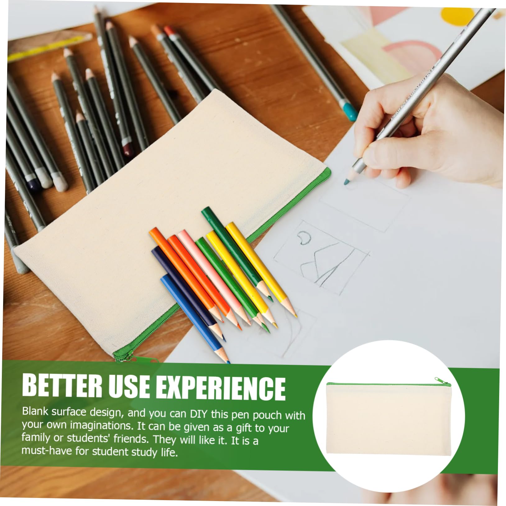 NUOBESTY 2 Set Astucci Tela Con Zip Per Studenti Borsa Portapenne E Cosmetici Fai Da Te Custodia Portapenne Mano Sacchetto Decorabile E Resistente Per Scuola E Viaggio 10 Pezzi * 2