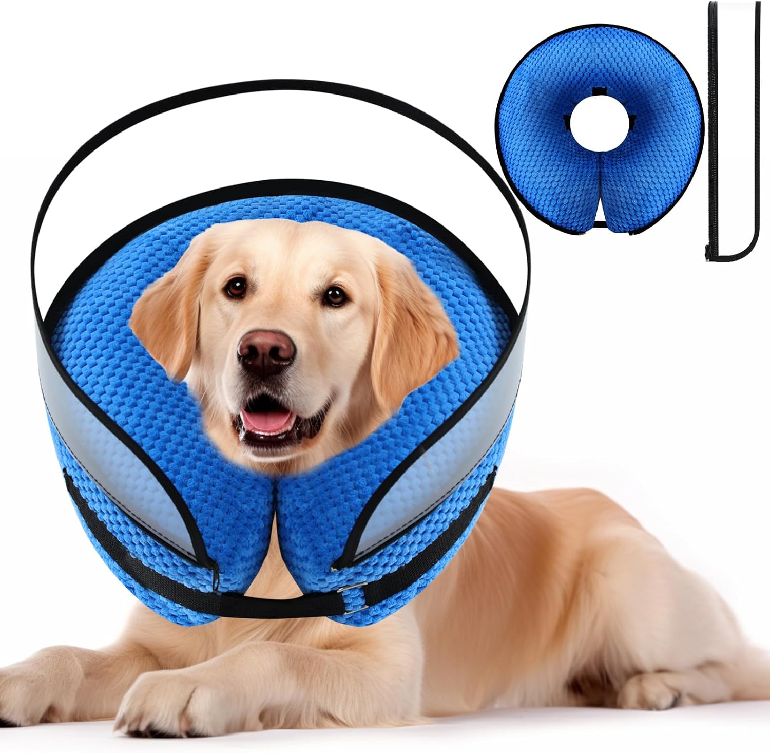 2-in-1 Soft Inflatable Dog Cone Collar Alternative with Enhanced Anti-Licking Guard Shield, Dog Donut Collar After Surgery, Adjustable Cones for Large Medium Small Dogs and Cats (Blue,L) Blue Large[Neck: 12.0" - 15.0"]