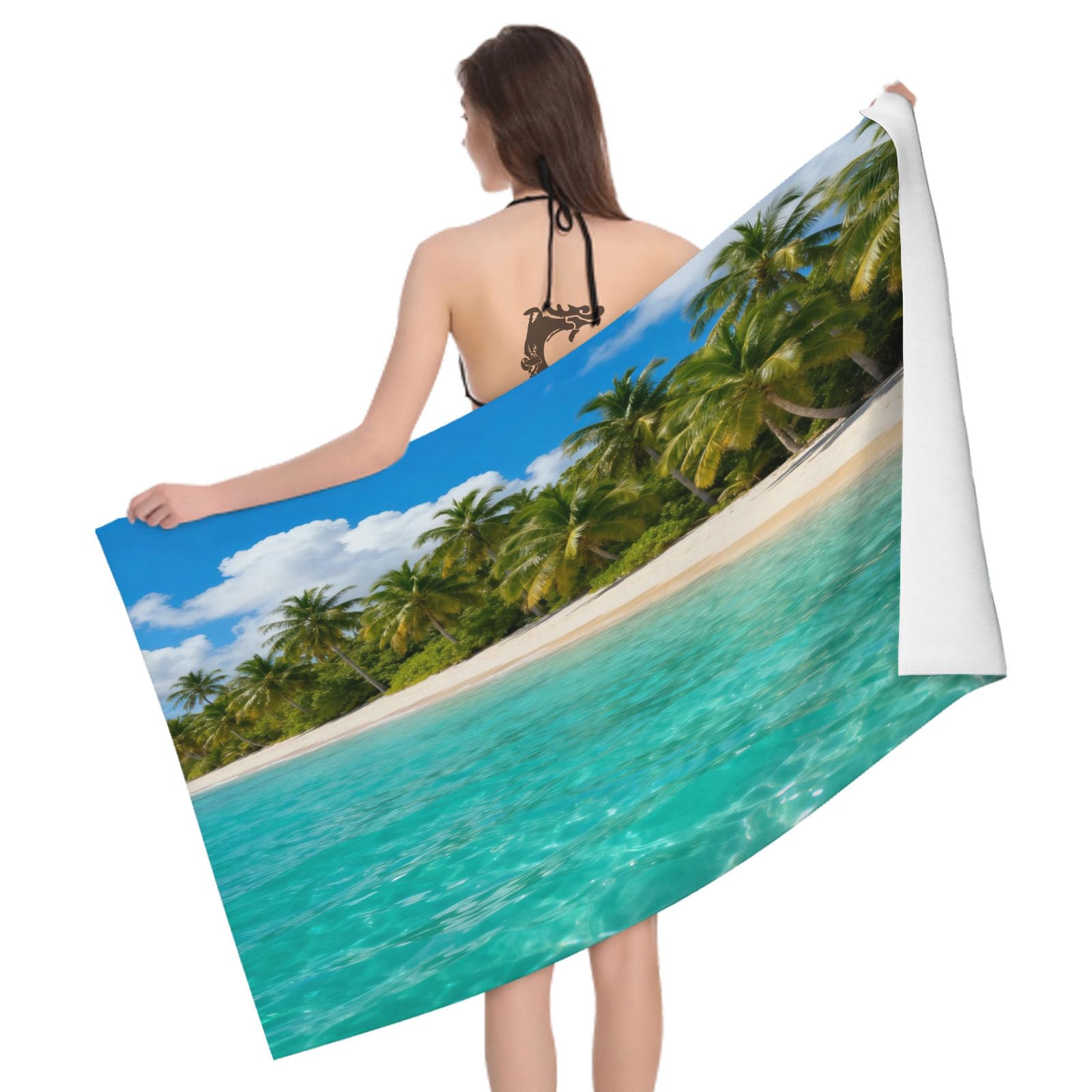 Leichong 3D Tropical Beach Beach Towel Microfiber Soft Quick Dry for Adults, Vacation Bath Towel Lightweight Soft Absorbent for Travel Swimming Pool Sports, 75 x 150 cm