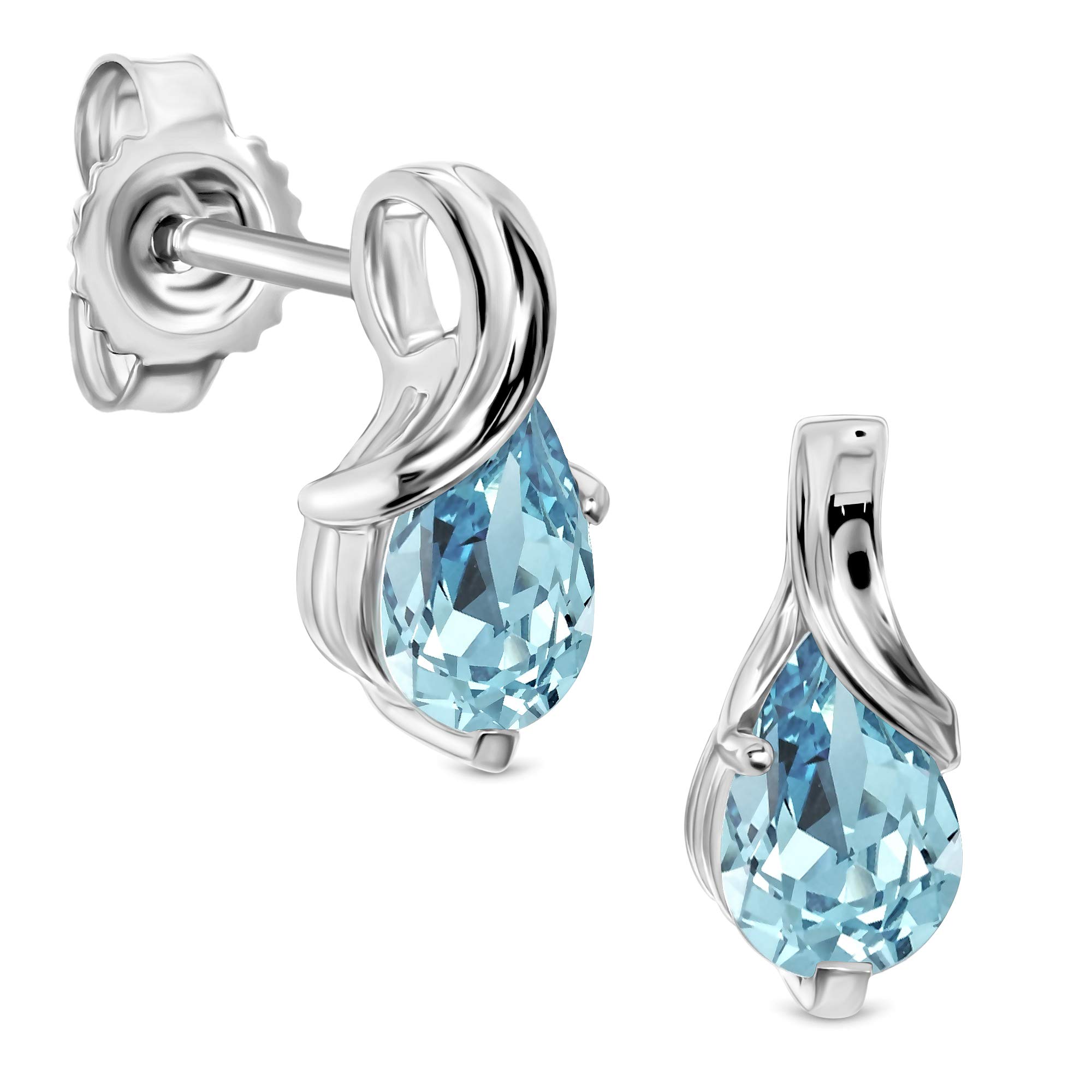 Miore Ohrstecker für Damen aus 9 kt 375 Weißgold- Gelbgold mit birnenförmigem Rubin-Smaragd-Saphir-Topas-Amethyst-Aquamarin-Geschenkbox Verpackung