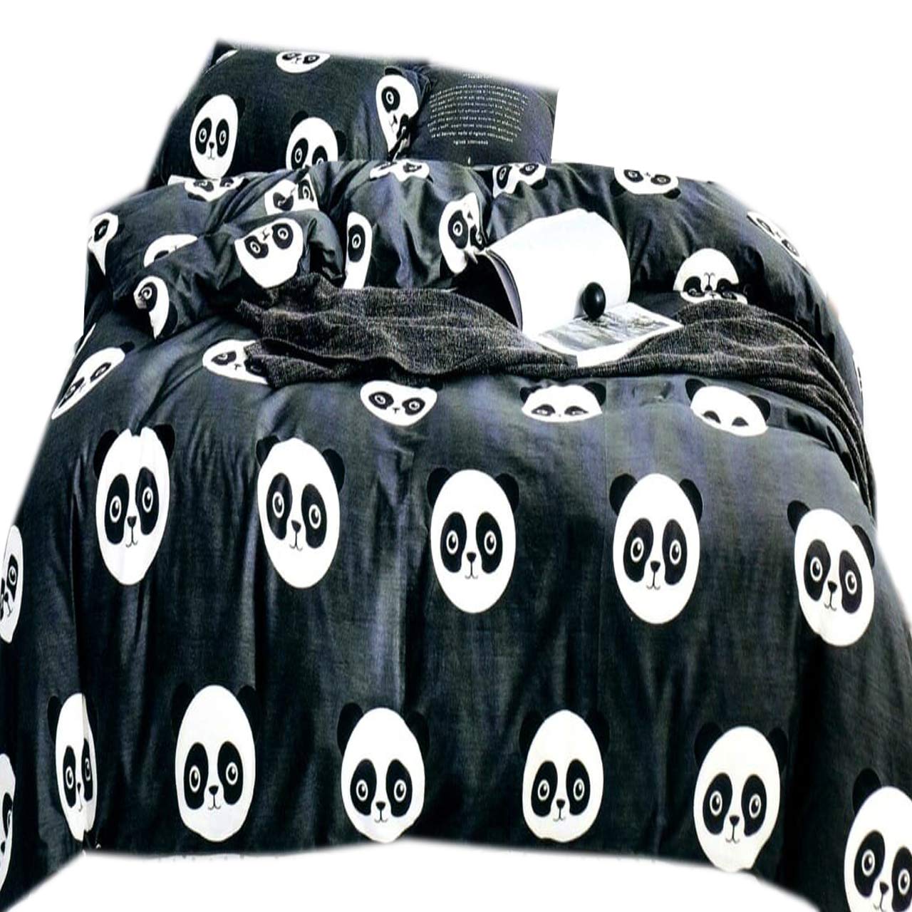 Sky Tex 3D Printed Glace Cotton Black Color Panda Printed 160 TC Single Bed Sheet with 1 Pillow Cover