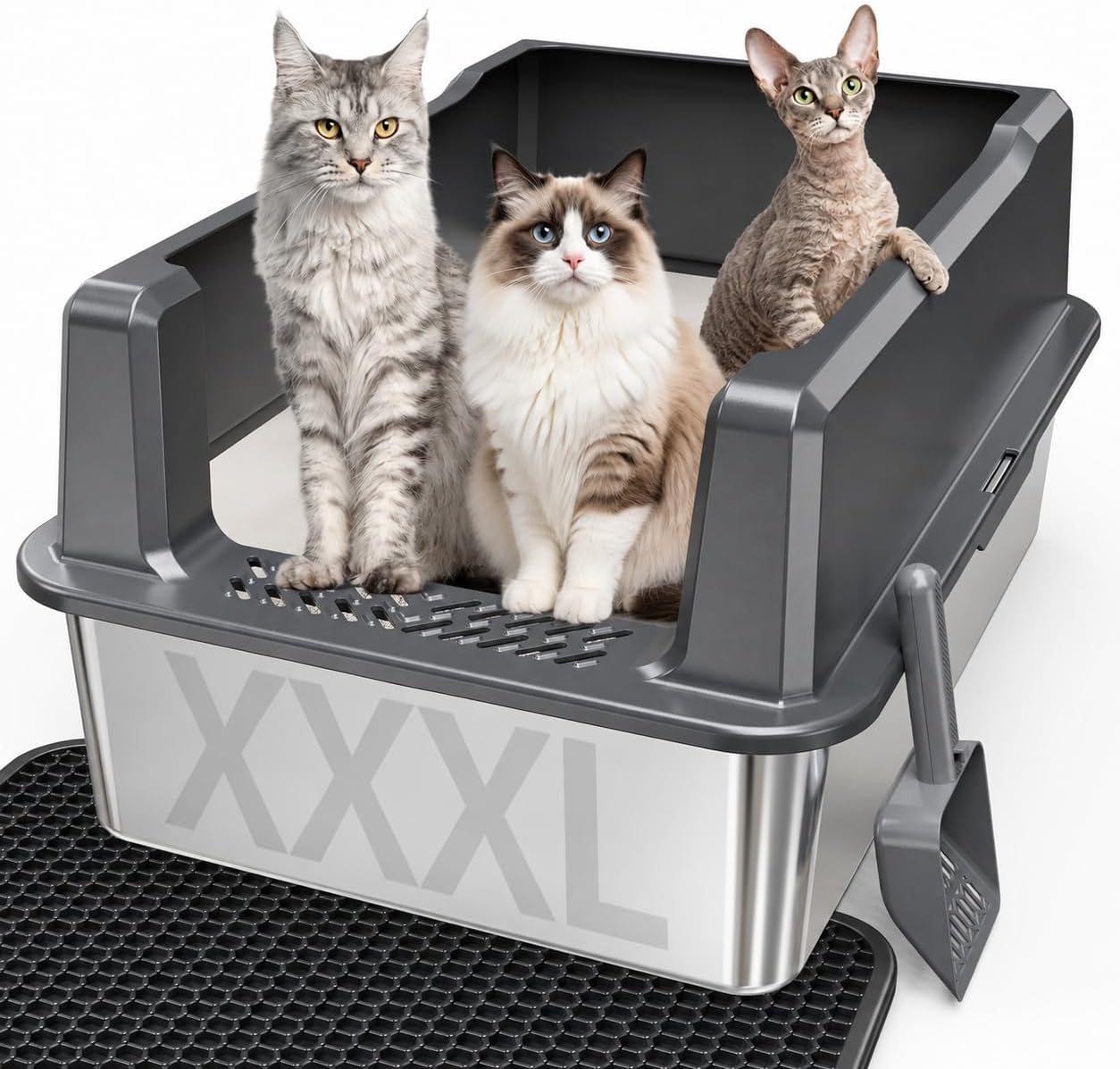 Stainless Steel Cat Litter Box with Lid, 26 x 18 x 12 in