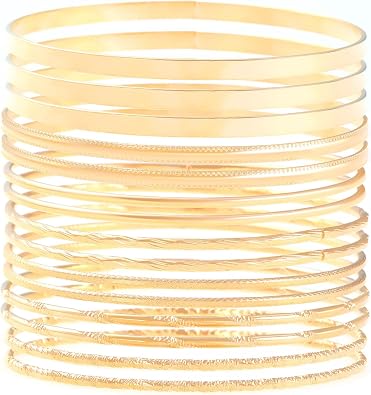 Gold Bangle Bracelet Set for Women Multi Stacking Wide Bangles Indian Bollywood Rhinestone Thin Bangle Tennis Bracelets Ethnic Glossy Textured Twist Bracelets Wedding Outfit Jewelry