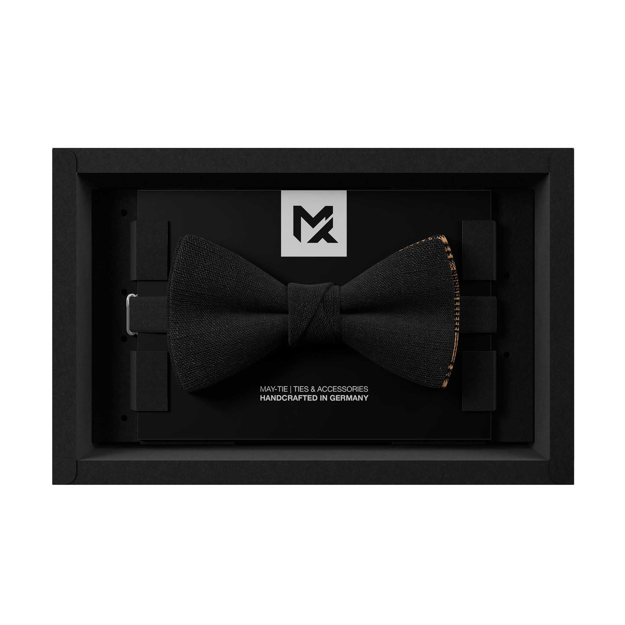 Herrenfliege aus Leinen + Kork | Classic Karo Schwarz | Vegane Leinenfliege | Classic Butterfly Selbstbinder Optik | Hochzeit & Festliche Anlässe | Handgefertigt