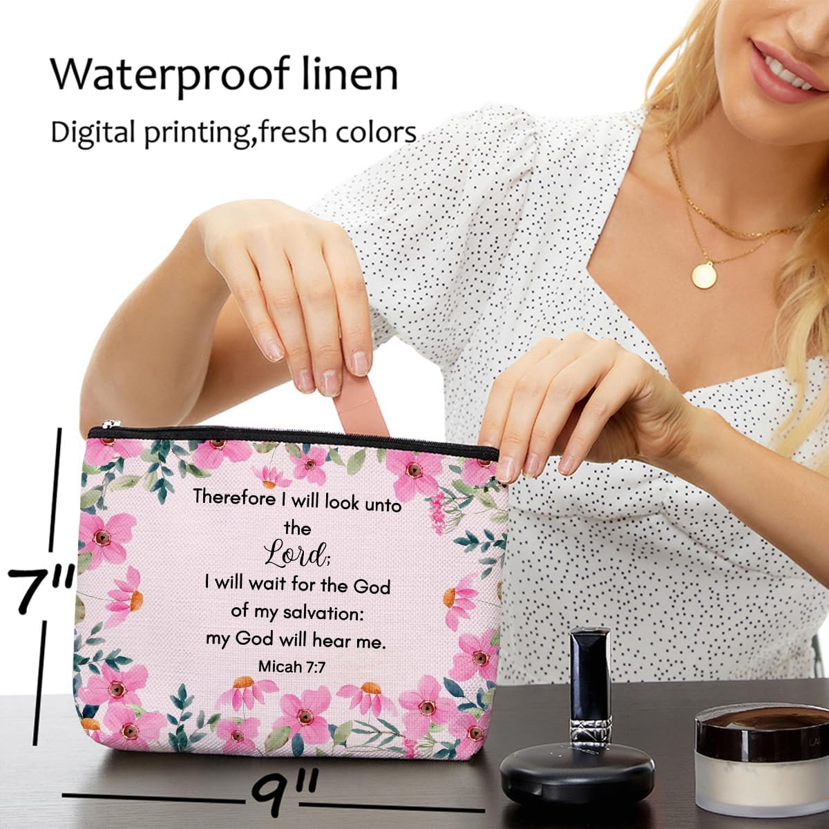 Bible Verse Makeup Bag for Women, Aesthetic Floral Portable Travel Organizer Toiletry Cosmetic Bag with Zipper, Christian Makeup Bags Skincare Pouches for Travel Accessories, Christian Gifts - Image 5
