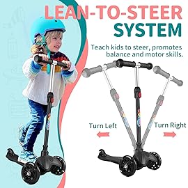 BELEEV A1 Scooter for Kids Ages 2-6, 3 Wheel Scooter for Toddlers Girls Boys, PU Light-Up Wheels, 4 Adjustable Height, Lean to Steer, Non-Slip Deck, Three Wheel Kick Push Scooter for Children (Black)