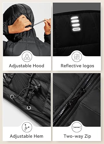 Miniatura 4 de BALEAF Chaqueta acolchada ligera para mujer, plegable, resistente al agua, con capucha, abrigo acolchado cálido para invierno y viento