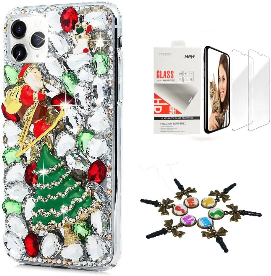 Sparkle Case Compatible with iPhone 16 Pro Max - Stylish - 3D Handmade Bling Peacock Crystal Rhinestone Glitter Cover Case with Screen Protector [2 Pack] - Blue