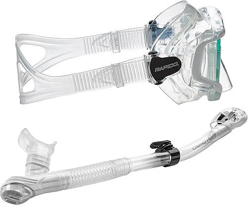 Vista 48 de Phantom Aquatics Rapido Boutique Collection Clareza Three Window Tempered Glass Lens Mask Fin Snorkel Set with Snorkeling Gear Carry Bag